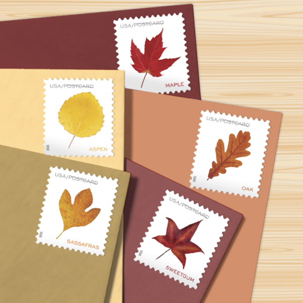 (2025) Vibrant Leaves Postcard Stamps, Sheet of 20 | Multiple Stamp Designs and Formats