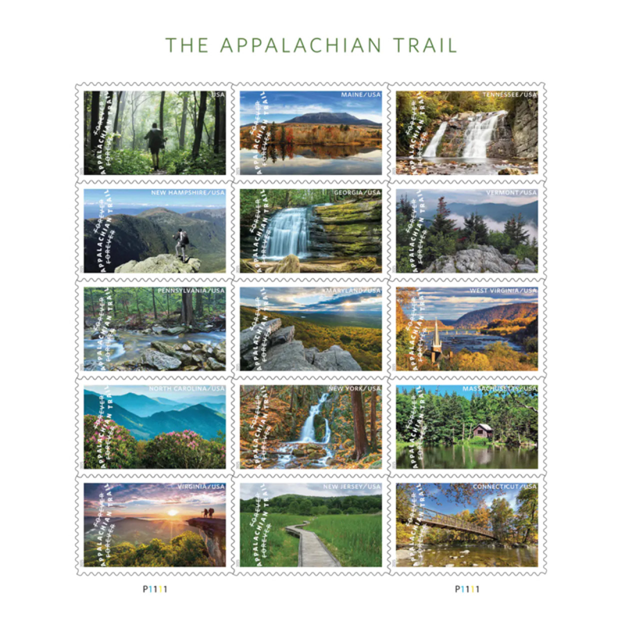(2025) The Appalachian Trail Forever Stamps, Sheet of 15 | Multiple Stamp Designs